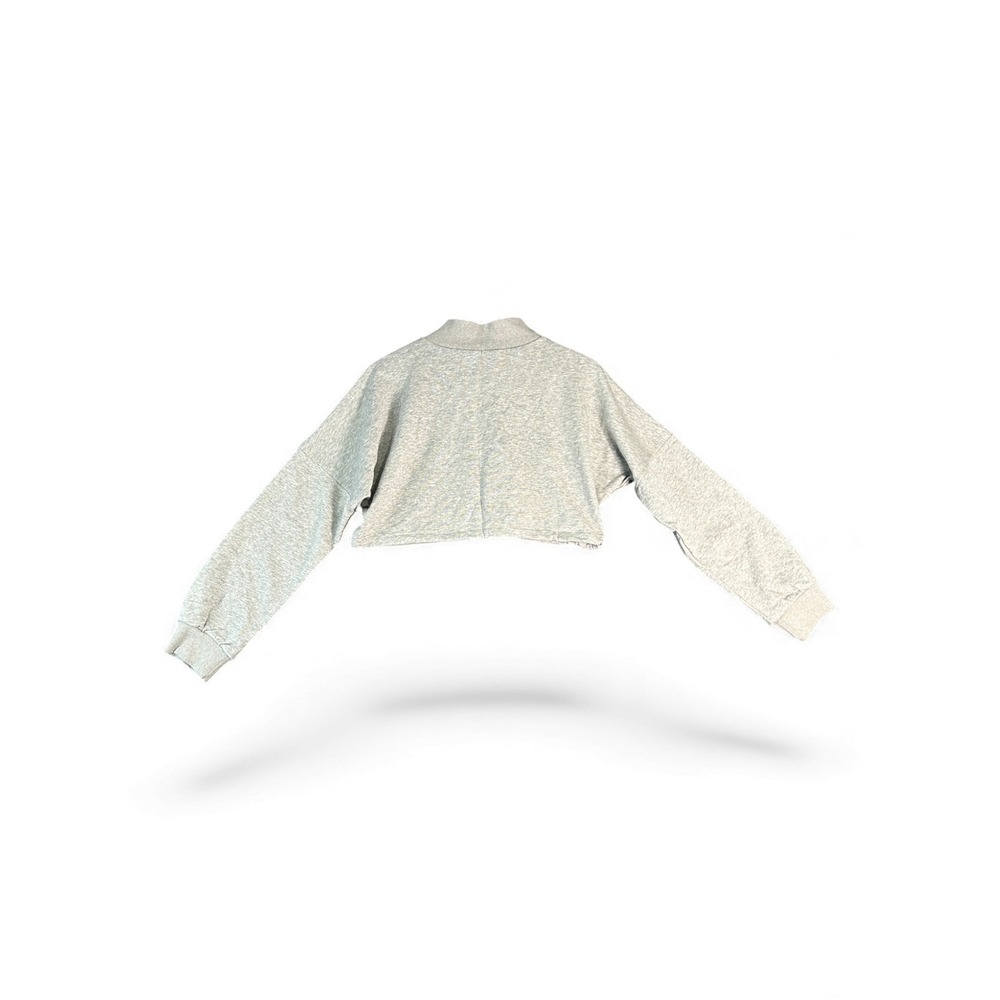 Balboa Babes Mock Neck Cropped Sweatshirt Grey Long Sleeve Drawstring Size L - Picture 4 of 4